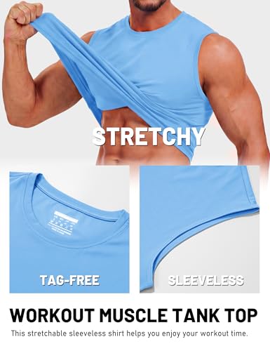 TACVASEN Herren Tank Sport Fitness Top Gym Atmungsaktive Muscle Shirt Schnelltrocknend Funktionsshirt UPF 50+ (L, Himmelblau) 6