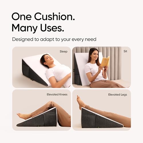 Image of Frido Ultimate Wedge Plus Max Cushion | Extra-Large Back Support Pillow for Bed with Side Pockets | Wedge Pillow for Neck & Back Pain, Acid Reflux | Triangle Cushion with Carry Handle- White & Grey