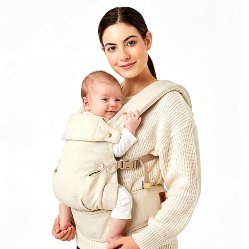 Image of Baby Carrier for Newborn to Toddler-7-45 lbs 0-36 Months Versatile & Adjustable Linen Carrier with Front Pocket Headrest Support for Moms, Dads, Beige