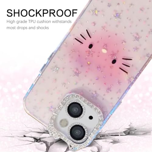 Image of Mobistyle Designed for iPhone 14 Plus, Sparkling Cat Eye Pattern Camera Protection Back Cover Case for Women, Girls for iPhone 14 Plus (Pink)