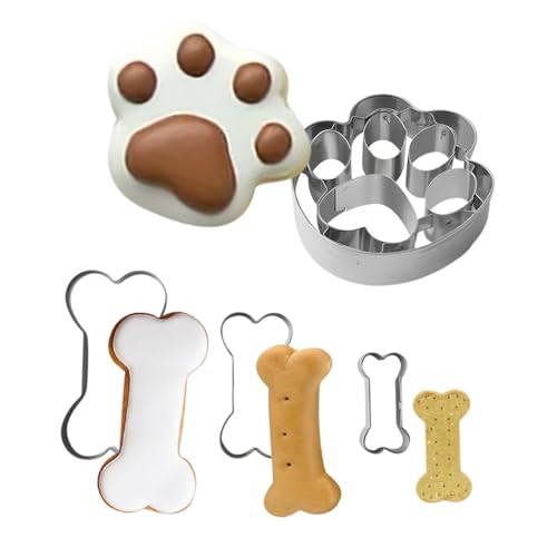 Set di Formine per Biscotti a Forma di Osso di Cane, 4 Pezzi Stampi in a Forma di Zampa e Ossa, in Acciaio Inox, Sicuri, Durevoli e Facili da Pulire, Tagliapasta per Cottura e fai da te