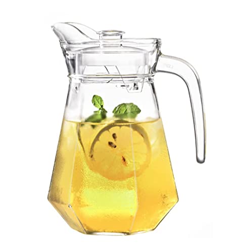 Image of Wringo Premium Diamond Glass Water Jug - 1.8 LTR, Transparent, Hot Cold Water Glass Pitcher with Lid Water Jug, Iced Tea, Milk and Juice Beverage Carafe, Lemon Jug 1800ML (WQ-15)