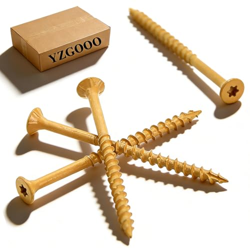 YZGOOO 2 Inch Torx Construction Wood Screws#8×2, Exterior Deck & Outdoor Structural Long Screws, Rust Resistant Fence Screws with T25 Bit Tool, Tan, Box, 110 Pieces (110, Tan, #8×2")
