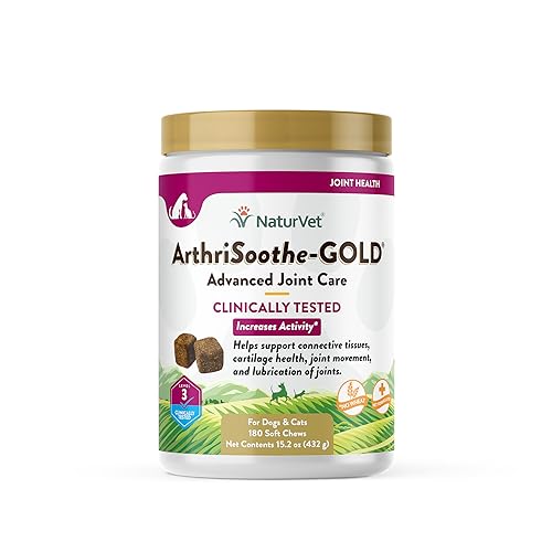 NaturVet ArthriSoothe-Gold Level 3 Advanced Joint Care for Dogs – Soft Chew Dog Supplement with Glucosamine, MSM, Chondroitin & Hyaluronic Acid – Wheat-Free Pet Supplements – 180 Ct.
