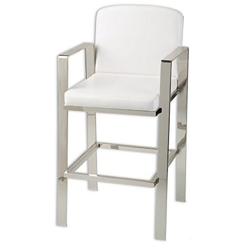 Juneau Metal Bar Stool with White Upholstered Seat and Nickel Frame Finish, 30-Inch Cover