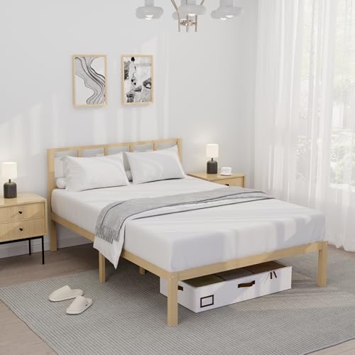 14 Inch Bamboo Bed Frame &ndash; Solid Wood Platform Bed Frame, Strong and Stable, with Non-Slip Slats...