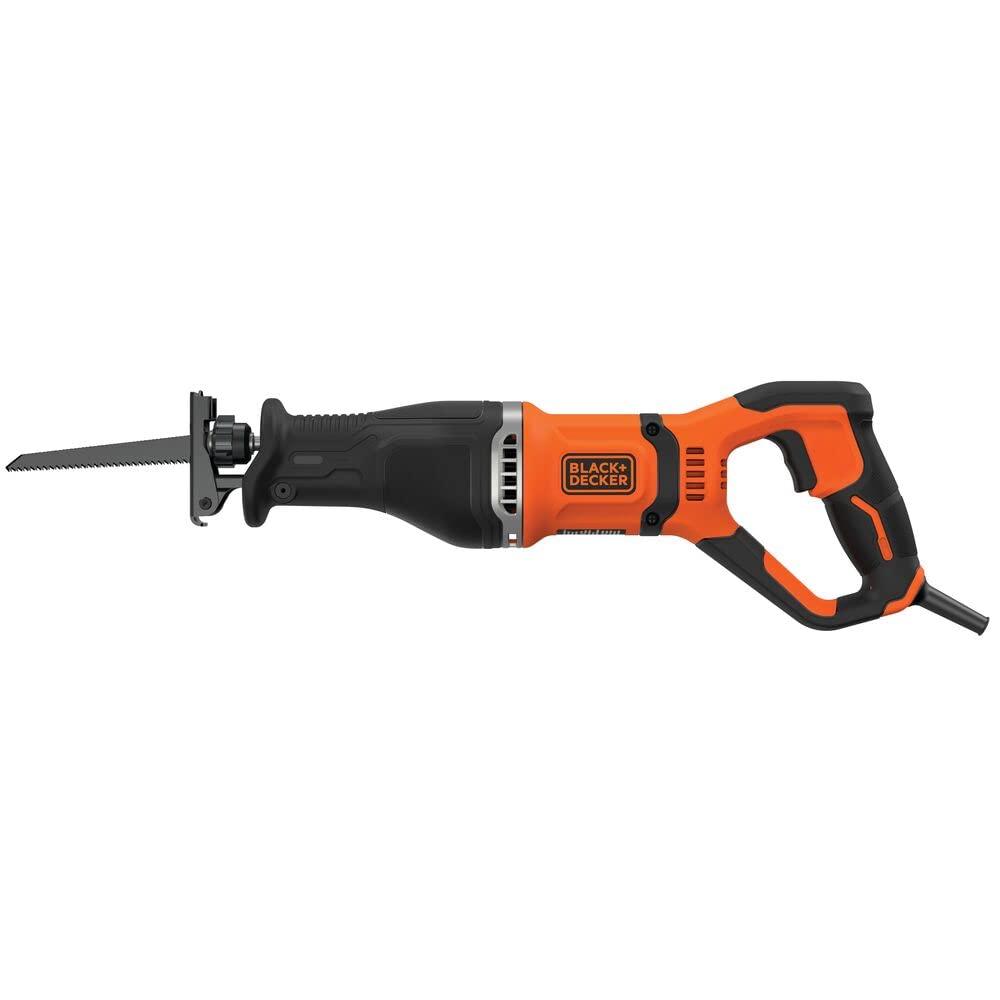 BLACK+DECKER Corded Reciprocating Saw with Branch Holder and 2 x Blades 750w, Black + Orange