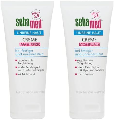 Sebamed Unreine Haut Creme Mattierend reguliert die Talgbildung, hat einen mattierenden Effekt und hilft wirksam gegen Hautunreinheiten vorzubeugen, 50 ml (2er Pack)