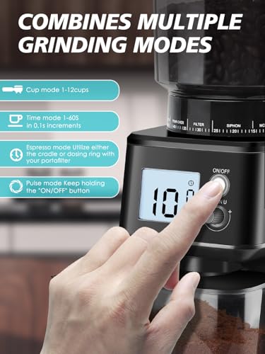 Image of Homtone Conical Burr Espresso Coffee Grinder,51 Precise Settings,Electric Mill with Portafilter Holder, 2-12 Cups Adjustable, Anti-static, Stainless Steel, 120V