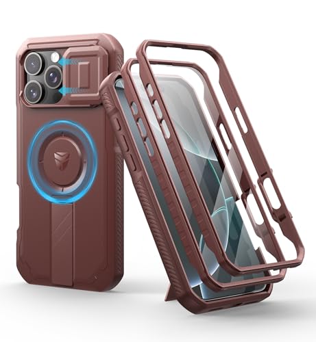 Image of Dexnor for iPhone 16 Pro Max Case with Slide Camera Cover & Adjustable Kickstand & Built-in Screen Protector,Compatible Wireless Charging Shockproof Heavy-Duty Mangetic Protective Cover,Maroon Red
