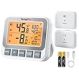 TempPro Wireless Freezer Fridge Thermometer with Alarm, 500 ft/150 m Range, High Accuracy, Rechargeable Refrigerator Thermometer with Backlit LCD Display, Battery Included (Previously ThermoPro)