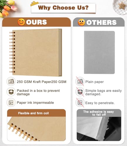 Image of EJBLFE DIY Scrapbook Album, Hardcover Kraft Scrap Book Album with Metallic Pen for Family Memory Books, Wedding Anniversaries, Tickets and Craft Gift Projects (7x7 Inch 40 Pages /20 Sheets)