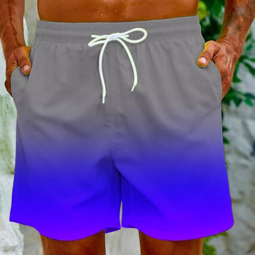Casual Shorts for Men Gradient Summer Beach Elastic Waisted Quick Dry Swimming Running Drawstring Shorts3