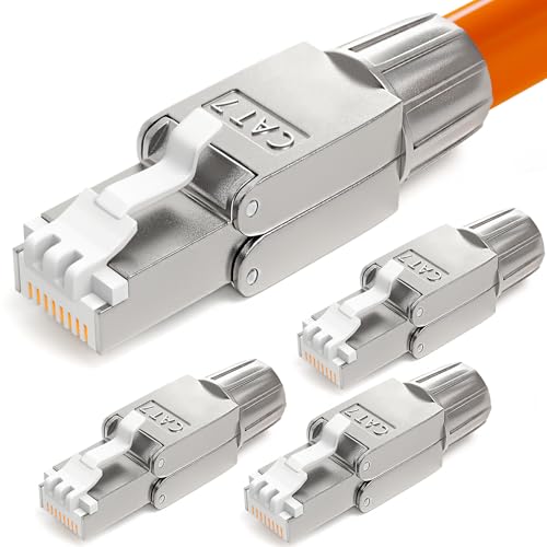 HB-DIGITAL 4x CAT 7 RJ45 Stecker Netzwerkstecker f&uuml;r starre LAN Kabel Verlegekabel Ethernet - werkzeuglos LSA - 10 Gbit/s AWG 22-24 vollgeschirmt STP 50&mu; vergoldete Kontakte