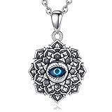 EUDORA Good Luck Blue Evil Eye Vintage Sterling Silver Necklace Pendant, Gift for Women Girl, 18 inch Chain