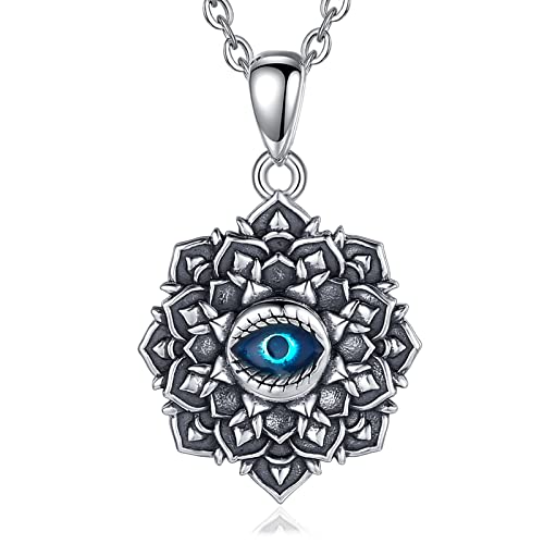 Eudora Good Luck Blue Evil Eye Vintage Sterling Silver Necklace Pendant, Gift For Women Girl, 18 Inch Chain #TOP15