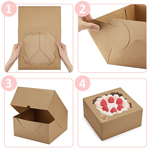 Eupako Auto-popup 10x10x5 Cake Boxes with Window, 24pcs Quick Fold Brown Bakery Boxes, Easy Assemble Gift Box for Pies, Cookies, Pastries, Chocolates, Party, Wedding - Thumbnail 3