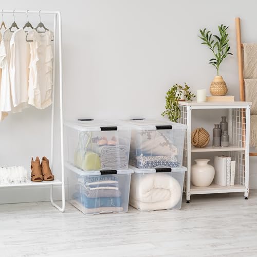 IRIS USA 72 QT Plastic Storage Box with Lid and Latches - 4 Pack - BPA-Free, See-Through Organizing Solution, Durable Nestable Stackable Containers, Secure Pull Handle - Clear by IRIS USA - Image 4