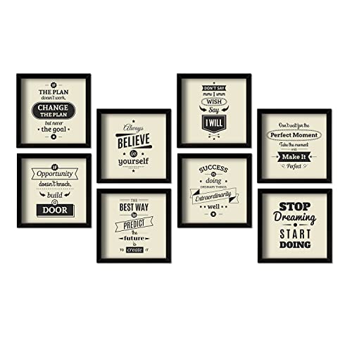 Image of PAPER PLANE DESIGN Motivational Quotes Wall Framed Poster, Office Wall Decor, Inpirational Wall Frames with Quotes.Set of 8 (10 x 10 Inch) (MDF POSTERS)