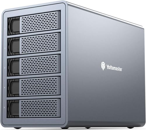 Yottamaster 5 Bay RAID Hard Drive Enclosure, 150W Aluminum USB3.0 RAID HDD Enclosure for 3.5 & 2.5 Inch SATA HDD/SSD, Support 120TB(5x24TB) Direct Attached Storage DAS RAID1/5/10/JBOD/CLONE [FS5RU3]