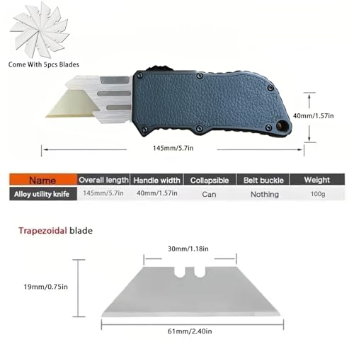 Caressolove Automatic Utility Knife, Black Razor Blades Pocket Knife, Box Cutters Retractable Heavy Duty, Premium Safety Push Button Knife with 5PCS Blades - Thumbnail 6