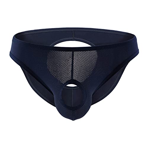 Ropa interior para hombre calada con glúteos expuestos y slip de malla elástica azul oscuro M