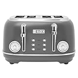 Haden Chelsea 4-Slice Wide Slot Stainless Steel Toaster with Adjustable Browning Control & Non-Slip Feet, Grey & Chrome
