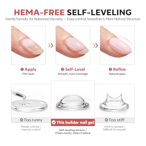 Image of modelones Builder Nail Gel Neutral Nude Pink HEMA-Free Builder Color Gel Polish | 8-in-1 Rose Blush Pink Rubber Base Gel Polish Strengthener for Nail Extension, Natural Apex, Weak Nail Support, U /V Cured