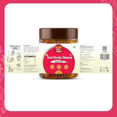 Image of Chakh Kar Dekho Red Mirchi Bharva Pickle - 400 gm | Stuffed Red Chilli Pickle | Spicy Indian Achar | Rich Mustard Oil Flavour | Authentic Homemade Taste