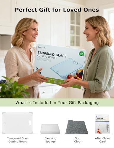 Callsky Tempered Glass Chopping Board, 40x30cm Clear Worktop Saver in Stylish Gift Box - Large Non-Slip Cutting Board for Weddings, Housewarmings & New Home Presents - Image 7
