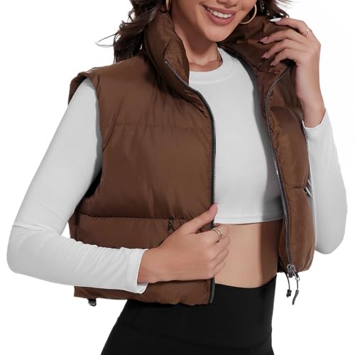 Women's Crop Puffer Vest Stand Collar Sleeveless Zip Up Vest Lightweight Padded Gilet