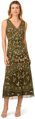 Adrianna Papell Womens Beaded Ankle Length Dress