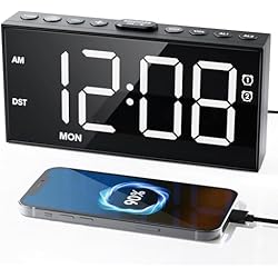 Alarm Clock for Bedroom Heavy Sleepers, Dual Alarms,Weekday/Weekend/Everyday,7.5''LED Large Display,5 Dimmer,Digital Clock with Snooze, 5 Volume,Type C & USB Chargers,Snooze,Battery Backup,Easy to Use