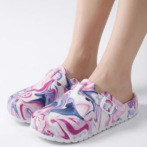 Image of Eliogn Women's Garden Clogs with Print, Waterproof Slip Resistant Work Clogs, Lightweight EVA Slip-On Mules, Cushioned Comfortable Shoes for Nurse, Chef, Kitchen, Beach