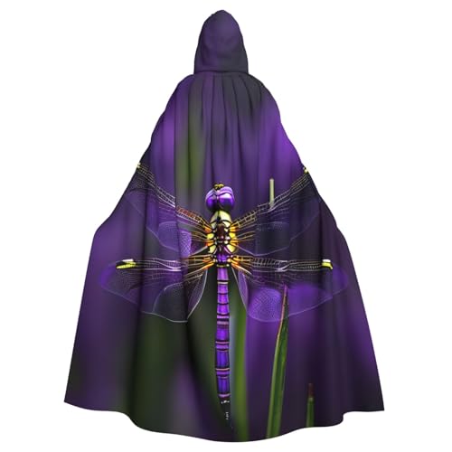 Cape à capuche violette imprimé libellule avec fermeture ajustée pour adulte