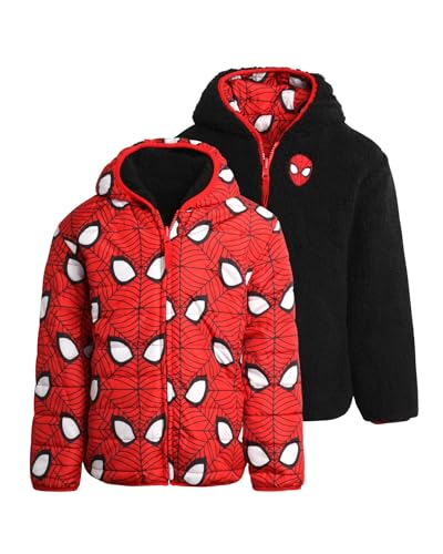 Image of Marvel Spider-Man Boys Puffer Jacket Reversible Sherpa Fleece Lining Coat