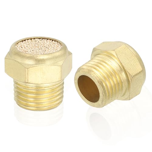 PATIKIL Messing Pneumatischer Auspufftopf 1/8 NPT 3 Stück Flach Gesinterter Luftfilter Ventilfilter Magnetventil Geräuschdämpfer Fitting Für Kompressor Zylinder Öltanks Golden
