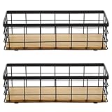 2 Pack Small Wire Baskets, Narrow Rustic Storage Bin for Bathroom Counter, Farmhouse RectangleOrganizer Tray for Kitchen Countertop, Pantry, RV, Office Decorative