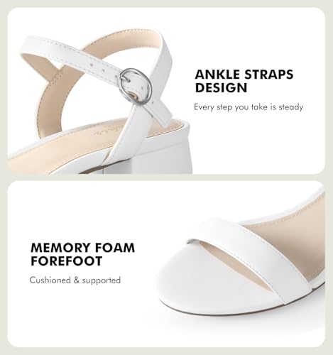 Image of Ankis Women Nude Black White Open Toe 1 Inch Block Low Heel Sandals Daily | 1-inch block heel, adjustable ankle strap, foam padded, non-slip rubber sole, all-day comfort for daily, graduation, wedding