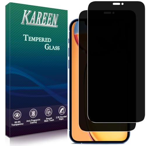 KAREEN 2 Pack Privacy Screen Protector for iPhone 12 Pro Max 6.7-Inch Anti Spy Private Tempered Glass Film Bubble Free 9H Hardness Easy to Install Case Friendly