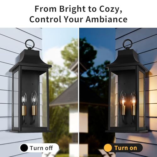 Image of JYZ 18 inchOutdoor Porch Light Wall Mount, Outside Wall Lantern with E12 Socket, Anti-Rsut Aluminum & Clear Glass Wall Lamp, Matte Black Exterior Wall Light Fixture for Patio, Front Door, Garage, Entryway