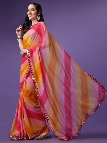 Sari en georgette soie Shibori traditionnel imprimé miroir chic