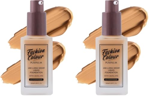 Image of Fashion Colour Platinum 24H Long-Wear Liquid Foundation With Skincare | Professional Use | Waterproof Formula | Silky Texture | Foundation for Women Dry Skin | (MOCHA, 30g) (Pack of 2)