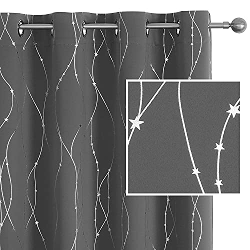 SMILE WEAVER Cortinas opacas grises para sala de estar de 54 pulgadas de largo, 2 paneles, cortina de oscurecimiento de habitación, diseño de estampado de estrellas, reducción de ruido, aislamiento