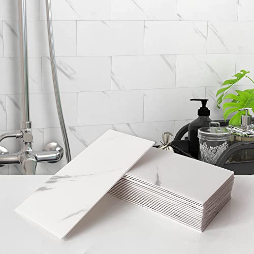 VAOVI Peel and Stick Backsplash Subway Marble Tiles,Kitchen Wall Bathroom Shower Individual Tile Stickers 3.93inx7.87in(23Tiles,White) VAOVI Peel and Stick Backsplash Subway Marble Tiles,Kitchen Wall Bathroom Shower Individual Tile Stickers 3.93inx7.87in(23Tiles,White)