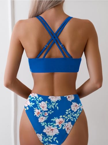 Image of Fanuerg Women's Sexy V Neck Bikini Sets Hollow Out Two Piece Swimsuits Cutout Mid Waist Bathing Suit