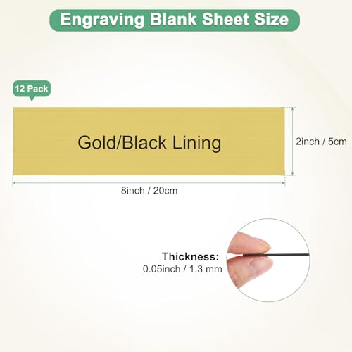 Image of M METERXITY 12-Pack Engraving Blank Materials Double Color 8x2 Inch, 1.3mm Thick ABS Plastic Sheet Yard Signs Name Plate for Door /Office /Home /Conference /Hotel /DIY Carving[Gold /Black]