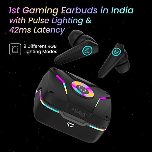 Image of TAGG Rogue 500GT Gaming True Wireless in Ear Earbuds | 42ms Ultra Low Latency | 9 Pulse Lighting Modes, 4 Mics ENC | Type-C Fast Charge | in-Built Gaming Mode & BassX Mode | Black