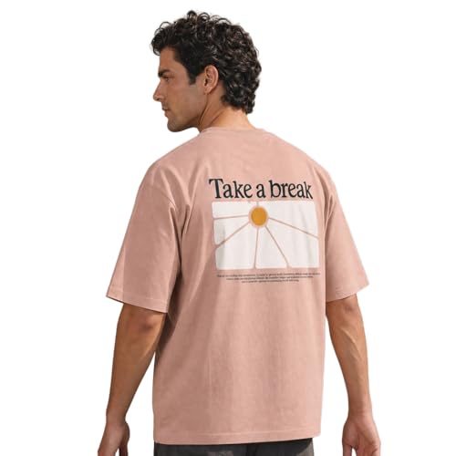 T-shirt imprimé oversize homme rose poudré XXL NOBERO pour un look urbain décontracté