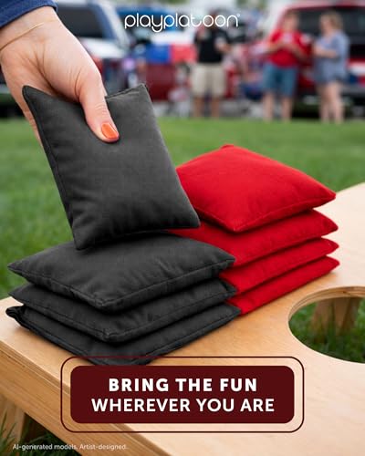 Image of Play Platoon Cornhole Bags Weather Resistant- Set of 8 Regulation Bean Bags for Tossing- Official Professional Size & Weight Corn Hole Bags Two Color All Weather Cornhole Beans Bag Set with Tote Bag